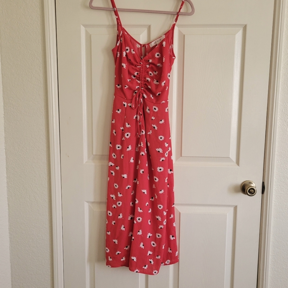 Row A Poppy Flower Red Romper with snichted bust spaghetti straps size Medium